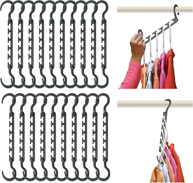 Wonder Hanger Max 20-Pack Space-Saving Hangers, 360° Hook, Grey | Space-saving cascading hangers with reinforced 360° swivel hooks maximize closet storage; 20-pack arrives fully assembled