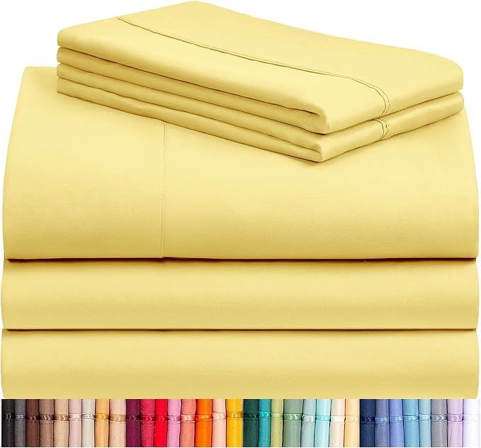 Split King Sheets for Adjustable Bed, Soft Deep Pocket Bed Sheets Set, 5PC | LuxClub Silky Fitted Sheet & Pillowcase Sets, Breathable Hotel Luxury Bedding for Mattress Wrinkle Free, Lemon
