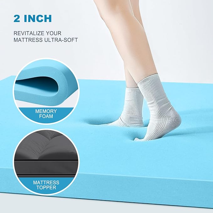 MASVIS Twin XL Size Dual Layer 4 Inch Memory Foam Mattress Topper, 2 Inch Gel Memory Foam and 2 Inch Cooling Pillow Top Mattress Pad Cover for Back Pain, Medium Support,Gray