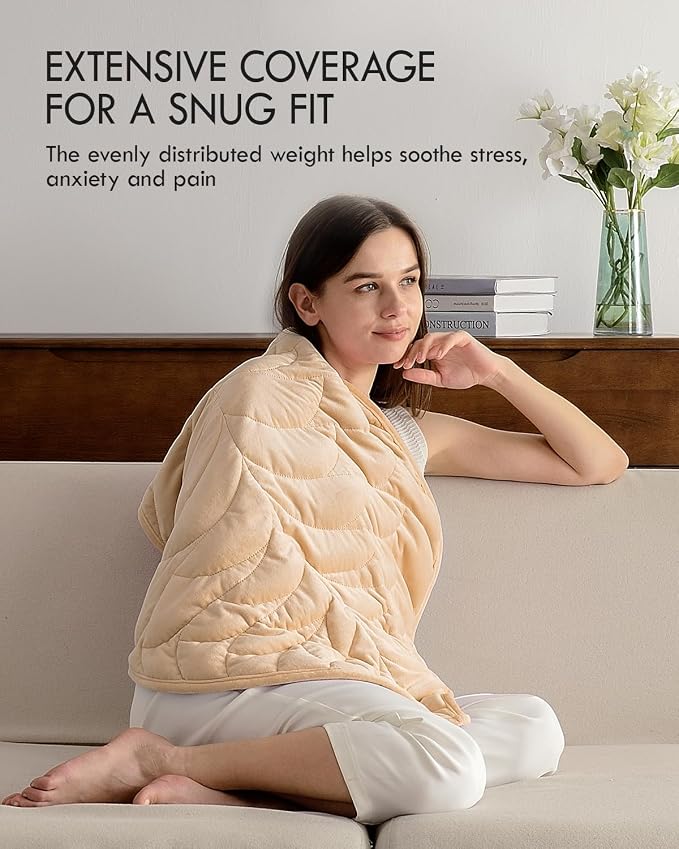 Kaisa Weighted Lap Blanket for Adults, 5 lbs, 23"x29", Leaf Pattern, Khaki | Washable Weighted Blankets, Small Portable Blanket for Relaxation, Cozy Luxury Crystal Velvet All-Season Heavy Blanket