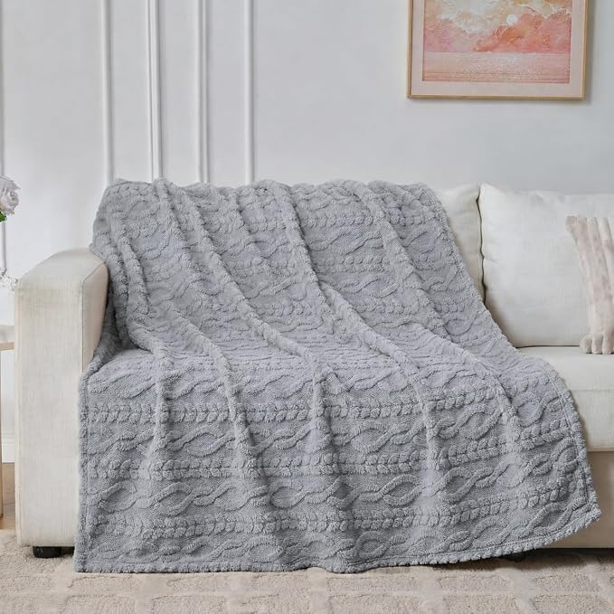 Grey Throw Blanket - Soft & Fluffy Fleece, Cute & Aesthetic, Perfect for Sofa, Couch, Chair, Bed, Living Room & Bedroom, All-Season Use, Plush & Cozy Decorative 50x60 Inch Blanket