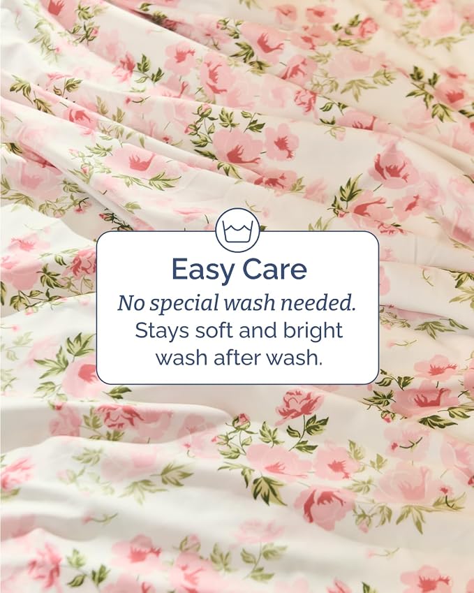 Twin XL 3 Piece Boho Botanical Floral Sheet Set - Soft & Cooling - Bloom | 1 Flat, 1 Fitted & 1 Pillowcase w/ Deep Pockets, Boho Botanical Floral Bedding, Breathable & Cooling, Wrinkle & Fade Free