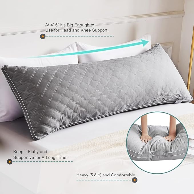 Oubonun Full Body Pillow for Side Sleeper, Adjustable Firm Long Bed Pillow | Extra Fill Plush Support - Large Quilted Loft Insert for Pregnancy Contour, Breathable Sweat-Absorbing Skin-Friendly Cushion