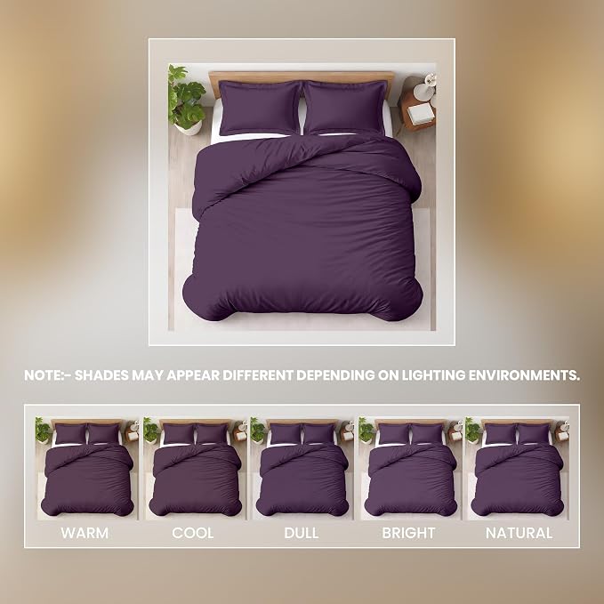 3 Pc Duvet Cover Queen Size/Full Size Set-100% Egyptian Cotton 600 Thread Count Ultra Soft Premium Durable Comforter Cover Zipper Closure & Corner Ties- (Plum, 90" X 90")