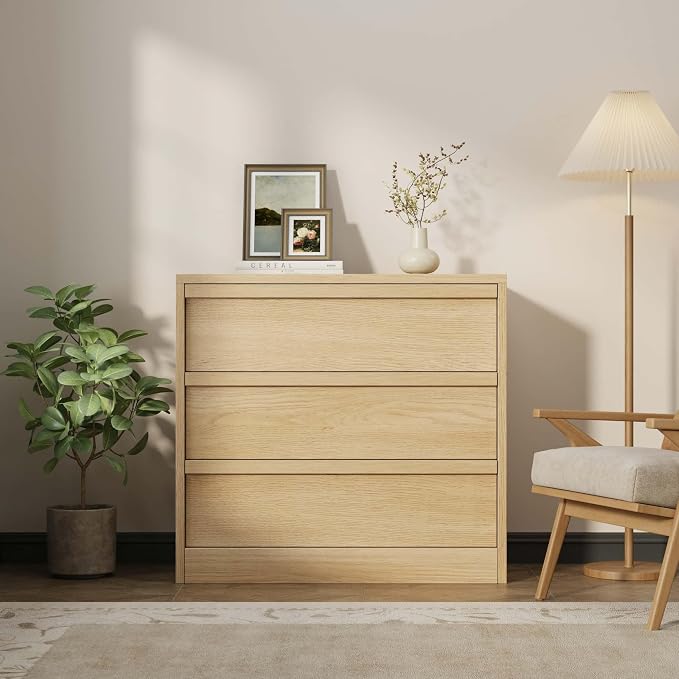 Garvee 3 Dresser for Bedroom, 30.5" Tall Dresser, Freestanding Vertical Drawer with Storage, Wooden Closet Chest Storage for Living Room, Hallway, Entryway, Natural Oak