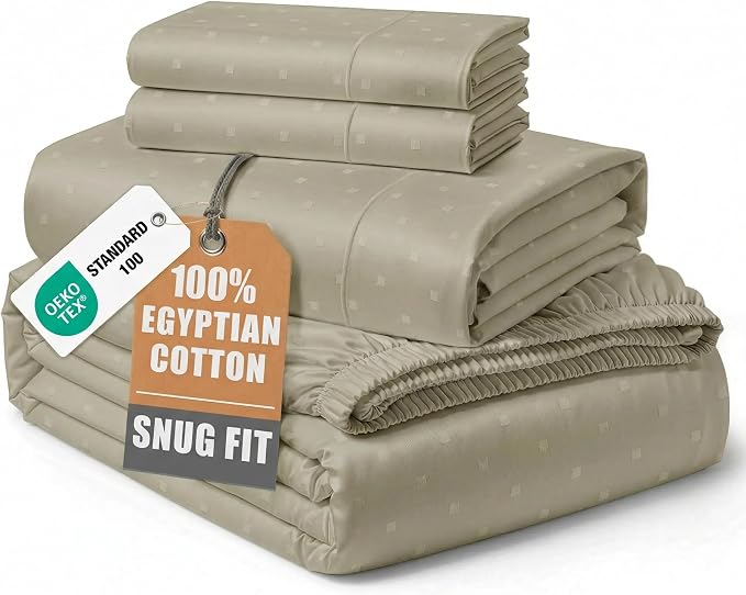 LANE LINEN Deep Sheets King 100% Egyptian Cotton Sateen - Linen | Brown Sheets King - 4-Piece Set, For A Luxurious Night's Sleep, For A Silky Hotel-Style Bed, Softer With Every Wash