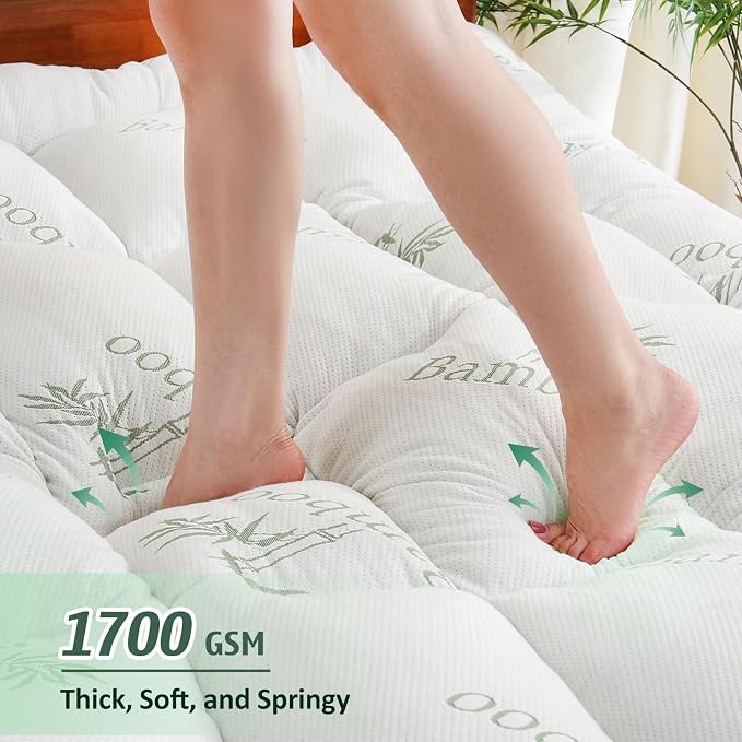 DOWNCOOL 3 Inch Twin Mattress Topper, Breathable Bamboo Viscose Air Layer | Cooling Memory Foam Mattress Topper for Back Pain Relief, 1700 GSM Fill, Deep Pocket Fits 8–21Inch
