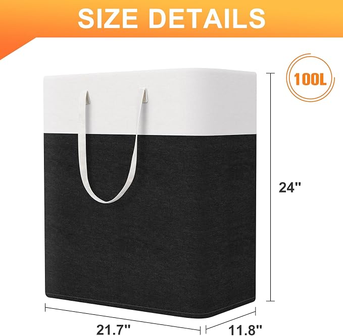 TasticTotes Laundry Basket 3-Pack, Laundry Hamper, 100L-Black | Clothes Laundry Hamper, Collapsible Laundry Basket, Freestanding laundry hamper with Handles for Home or Dorm