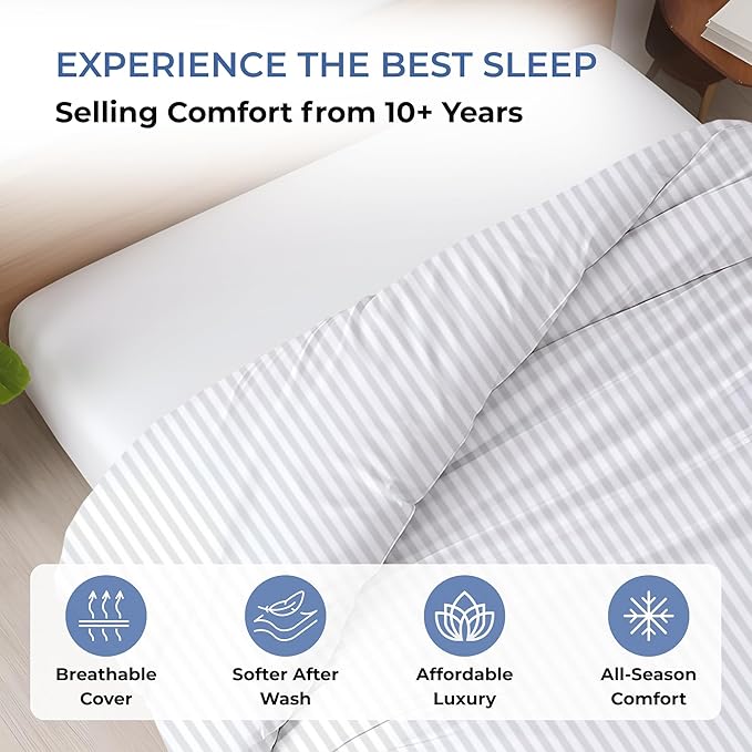 120"x120" 1 Pc Super King Plus/Super Oversize King Duvet Cover Only 100% Egyptian Cotton - 600 TC, Zipper Closure & Corner Ties - Fits Only Extra Large Inserts - Striped White