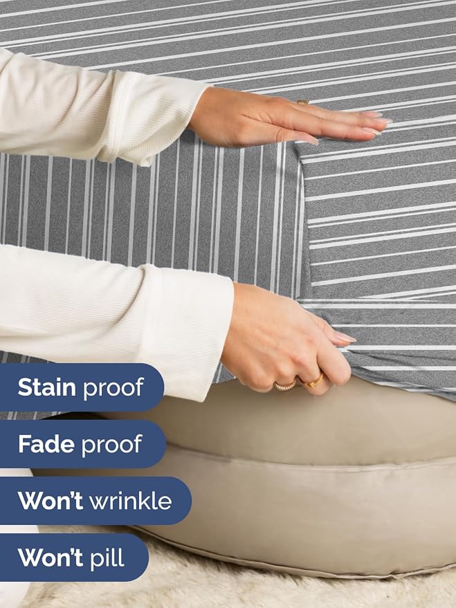 Extra Deep King Fitted Sheet - Single Fitted Sheet Only - Grey Stripes | Easily Fits 18 inch to 24 inch Mattress, Soft, Wrinkle Free, Breathable & Comfy, Extra Deep Pockets Hotel Luxury Fitted Sheet
