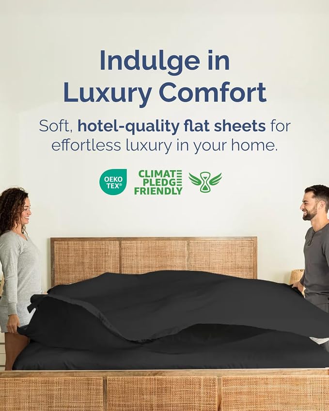 Cal King Flat Sheet - Single Top Flat Sheet Only - Soft & Cooling - Black | Hotel Luxury Top Flat Sheet Only, Ultra-Soft, Breathable & Cooling, Fade & Wrinkle Free, Easy-Care, Stain & Shrink Resistant