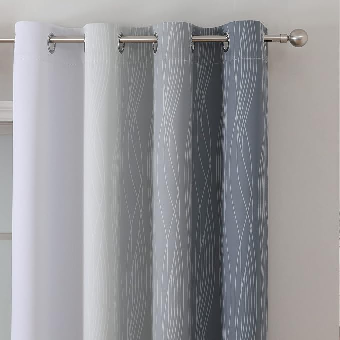 Grey and Greyish White Ombre Blackout Curtains for Bedroom 108 Inch Long | Estelar Textiler Gray Light Blocking,Room Darkening Thermal Insulated Energy Saving Drapes for Living Room,52Wx108L,2 Panels