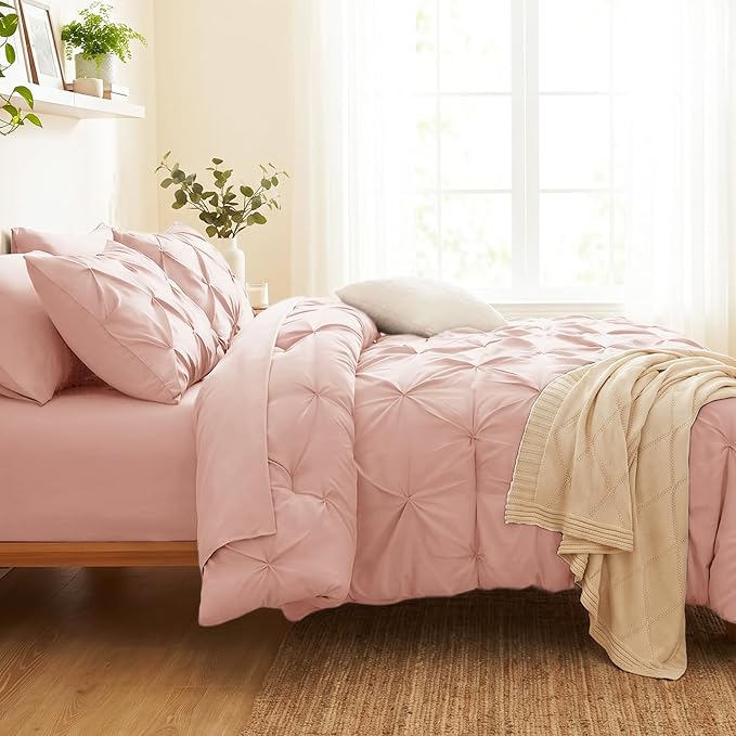 Oversized King Comforter Set Peach Pink, 7 Pieces Bed in a Bag | OEKO-TEX 100 Certified, 240GSM All Season, Bedroom, Guest Room, Down-Alternative Comforter, Sheets, Pillowcases & Shams