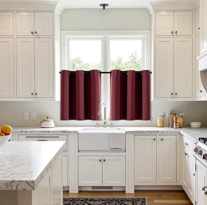 MIULEE Christmas Blackout Curtains for Bedroom 2 Panel 40"x36" Burgundy Red | Thermal Insulated, Living Room Darkening Grommet Drapes, Noise Reducing, Light Blocking Window Treatments