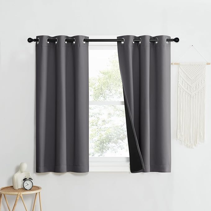 NICETOWN Grey Blackout Curtains for Bedroom 37" Wide x 40" Long 2 Panels | 100% Room Darkening with Black Liners Solid Thermal Insulated 2-Layer Lined Drapes, Energy Efficiency Window Draperies Decor
