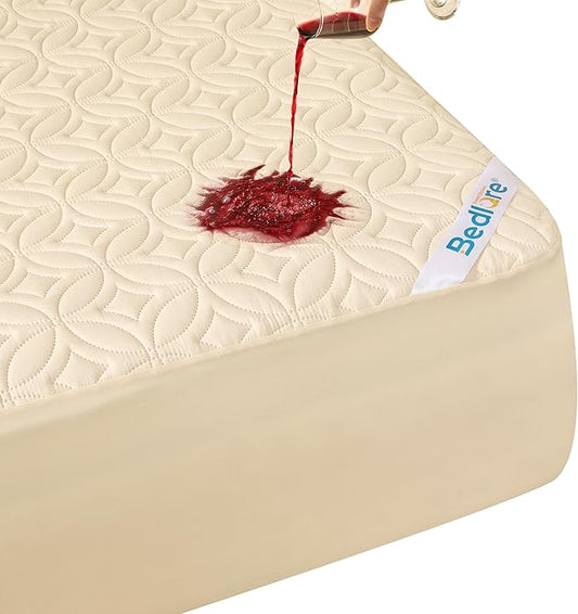 BEDLORE Waterproof Mattress Protector, Twin Size Mattress Pad | Deep Pockets Fit 6"-15" Mattresses, Soft Breathable Dirt-proof Single Bed Mattress Cover for Bedroom, Dorm Room (Beige)