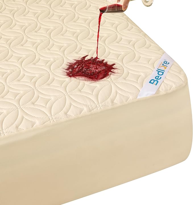 BEDLORE Waterproof Mattress Protector, King Size Mattress Pad | Deep Pockets Fit 6"-18" Mattresses, Soft Noiseless Dirt-proof Bed Mattress Cover Washable for Home, Bedroom, Hotel (Beige)