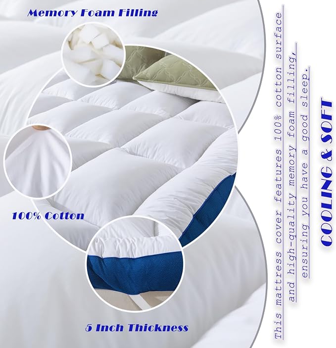 WhatsBedding 4 Inch Memory Foam Full Size Mattress Topper for Back Pain