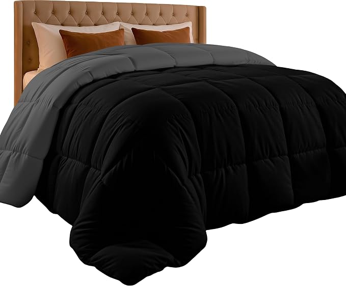Utopia Bedding Comforter King Size, Duvet Insert, Black/Grey, 90 x 102 in | Soft and Fluffy Down Alternative Bed Comforter, All Season, Breathable, Corner Tabs, Box Stitched, Durable, Machine Washable