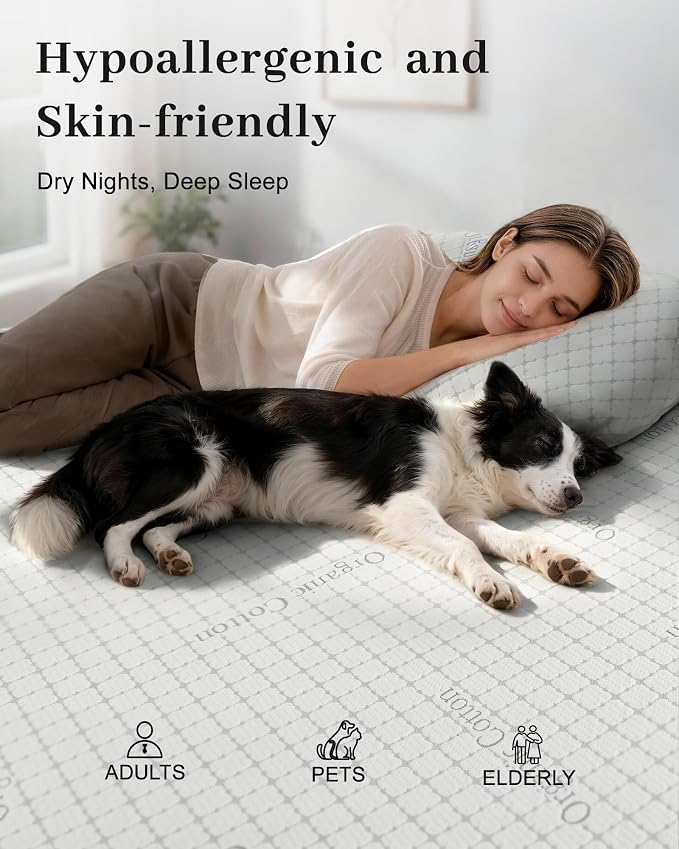 Waterproof Mattress Protector Organic Cotton Blend Cover Full Grey | 3D Air Fabric Washable & Deep Pocket Mattress Cover Breathable Noiseless Protectors 54"X75"