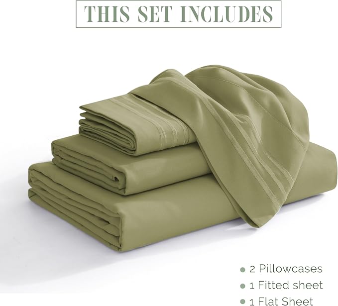 Elegant Comfort Luxury Soft 1500 Premier Egyptian 4-Piece Premium Hotel Quality Wrinkle Resistant Coziest Bedding Set, All Around Elastic Fitted Sheet, Deep Pocket up to 16inch, King, Sage/Green