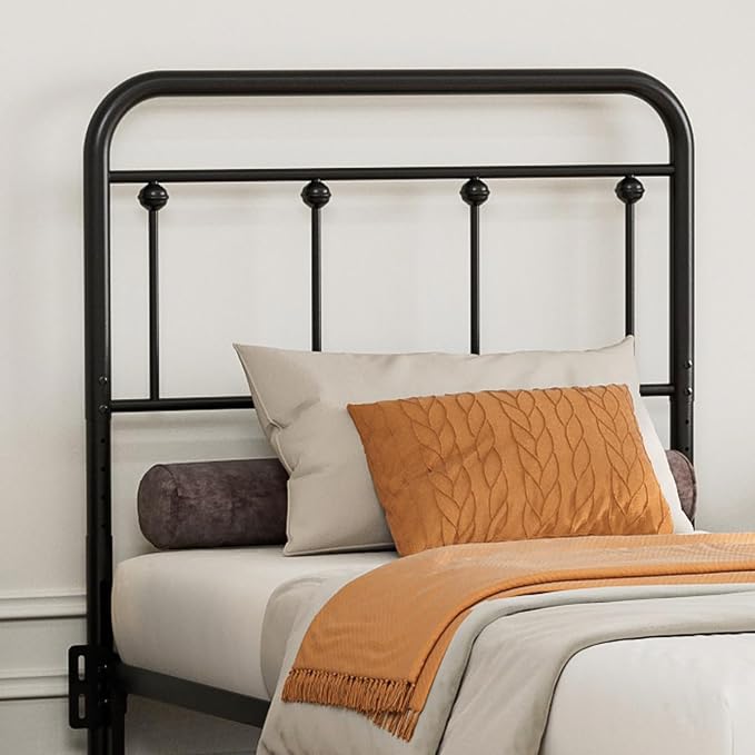 Victorian Metal Twin/Twin XL Headboard, Adjustable Height, Black | Sturdy Steel Twin Size Head Board Only, Bed Frame Brackets Adapter, Farmhouse Vintage Style, Easy Assembly