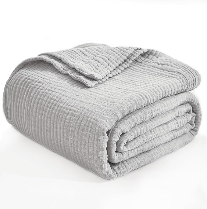 EMME Muslin Blankets for Adults Throw Blanket for Couch Breathable Gauze Soft Lightweight Airy Light Grey Throw XL 50" x 71"