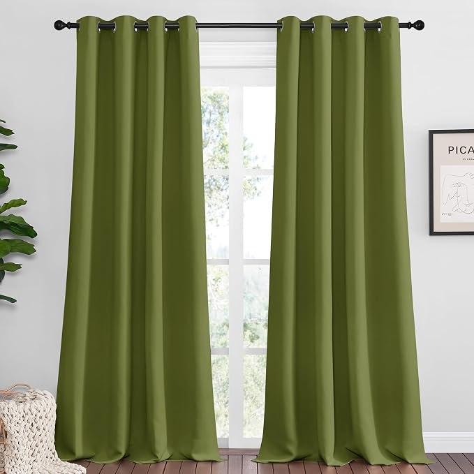 NICETOWN Blackout Curtains for Living Room 2 Panels 55" x 102" Olive Green | Thermal Insulated Long Drapes 102 inches Length for Large Window