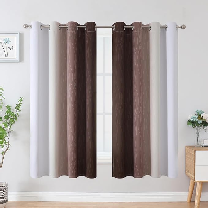 Brown and Greyish White Blackout Curtains 52Wx63L 2 Panels | Ombre Curtains for Bedroom,Thermal Insulated,Full Room Darkening,Energy Saving,Gradient Grommet Window Drapes for Living Room