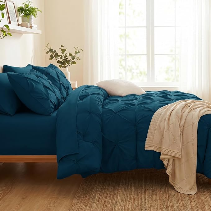 Oversized King Comforter Set Lyons Blue, 7 Pieces Bed in a Bag | OEKO-TEX 100 Certified, 240GSM All Season, Bedroom, Guest Room, Down-Alternative Comforter, Sheets, Pillowcases & Shams