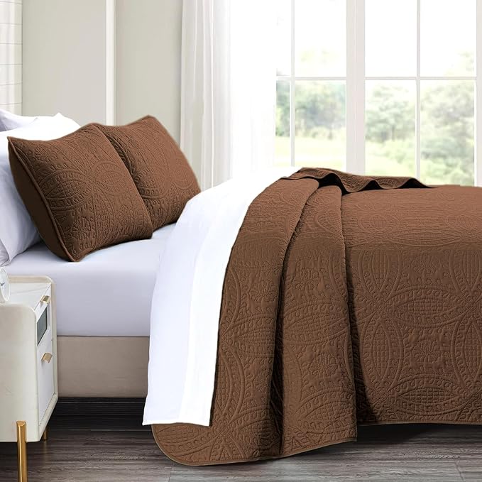 akkialla Twin Quilt Bedding Set,Brown Ultrasonic Quilt Set,Lightweight Soft Bedspread Coverlet,Modern Style Coin Pattern Bed Cover for All Seasons,2 Piece(1 Quilt,1 Pillow Sham)