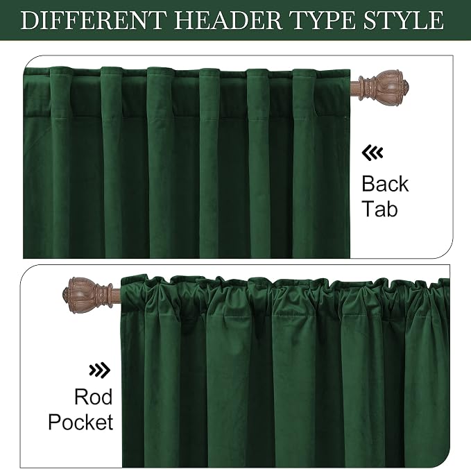 RYB HOME Velvet Closet Curtains 84 inches, Room Darkening Thermal Insulated Privacy Back Tab Drapes for Doorway Enterway, Dormitory, Hunter Green, W 42 x L 84 inches, 2 Panels Set
