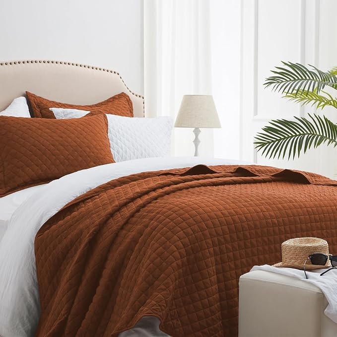 SunStyle Home King Quilt Bedding Set, Lightweight Bedspreads,Brunt Orange | Soft Coverlet With 2 Pillow Shams,Morden Style Quilts for All Season,Suitable for Bed,Couch,Bedroom,Guest Room,106"X96"