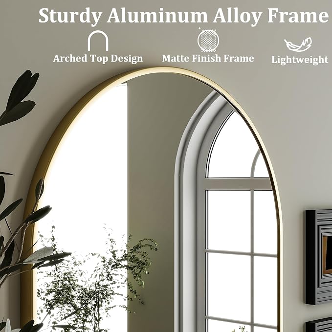 HARRITPURE 20"x30" Arched Bathroom Mirror Wall Mounted Gold Arch Mirror | Aluminum Alloy Frame Modern Mirror for Living Room, Bedroom and Entryway