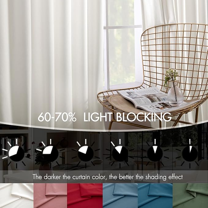 MIULEE Velvet Curtains 50W x 94L 2 Panels Ivory Blackout Curtains | Luxury velvet fabric, pinch pleat design, back tab hooks, thermal insulated, blackout light blocking, for living room bedroom