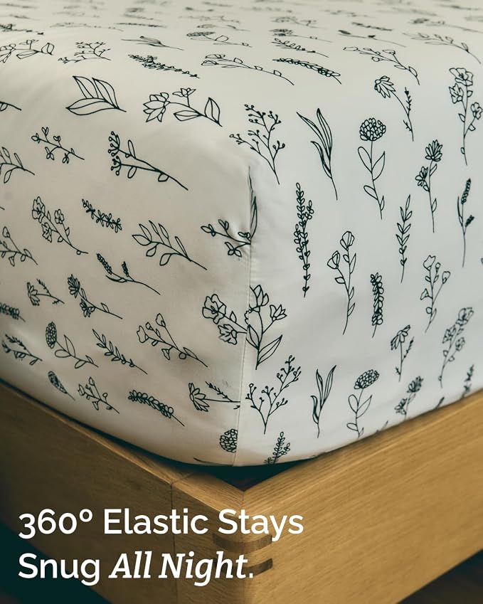 Twin 3 Piece Boho Botanical Floral Sheet Set - Soft & Cooling - Plants | 1 Flat, 1 Fitted & 1 Pillowcase w/ Deep Pockets, Boho Botanical Floral Bedding, Breathable & Cooling, Wrinkle & Fade Free