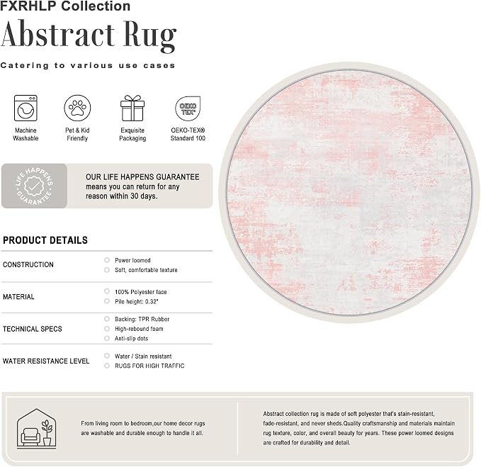 Round Area Rug Living Room: 5 ft Modern Washable Indoor Carpet | For Bedroom Dining Room Farmhouse Nursery Hallway Office,Modern Abstract,Machine washable,Non-Slip,Stain Resistant,Indoor