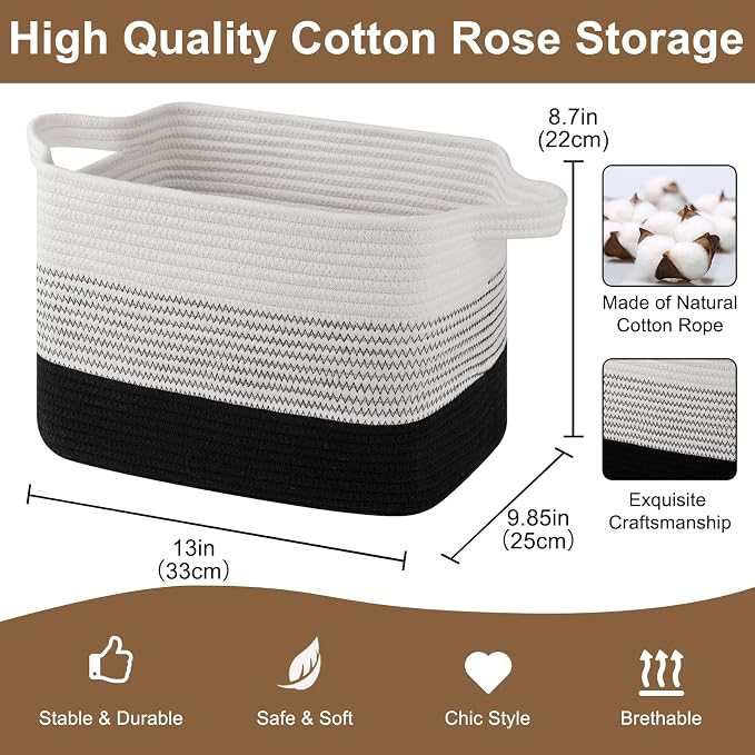 OIASKET Storage Basket for Organizing, Woven Baskets for Storage, Rectangle Decorative Baskets for Shleves, Closet, Toys, Books, Nursery Organizer Bins - Pack of 3 (Gradient Black, 13"x9.85"x8.7")