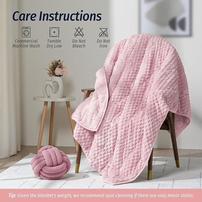 Fleece Weighted Blanket for Adults 60" x 80" 15lbs Fuzzy Blankets Pink | Soft Queen Size Sherpa Weighted Blankets, 3D Imitation Turtle Shell Warm Jacquard Flannel Heavy Blanket for Couch and Bed