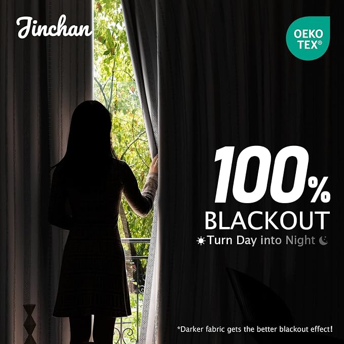 jinchan Boho Blackout Curtains 96 Inches Long for Bedroom Living Room | Black on Beige Geometric Back Tab Farmhouse Curtains Room Darkening Thermal Window Treatments 2 Panels