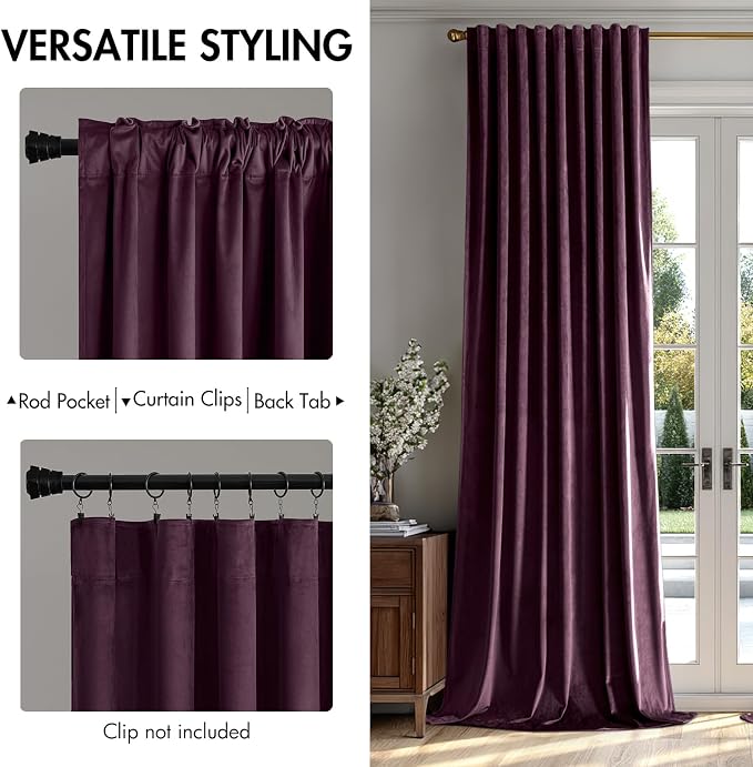 MIULEE Dark Purple Velvet Curtains 52x90 inches Luxury Blackout Curtains | Thermal Insulated, Super Soft Window Drapes for Bedroom Living Room, Rod Pocket & Back Tab