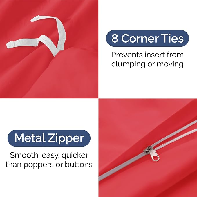 Duvet Cover Cal King Size - Soft 3 Piece with Zipper Closure - Red | Extra Soft, Breathable, Cal King Duvet Cover 104" x 98" with 2 Pillow Shams, Zipper Closures & Ties, Women, Men, Kids & Teens