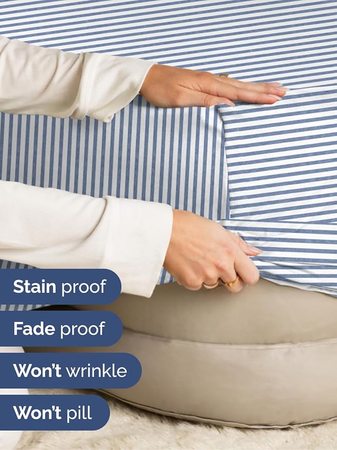 Extra Deep Full Fitted Sheet - Single Fitted Sheet Only - Blue Stripes | Easily Fits 18 inch to 24 inch Mattress, Soft, Wrinkle Free, Breathable & Comfy, Extra Deep Pockets Hotel Luxury Fitted Sheet