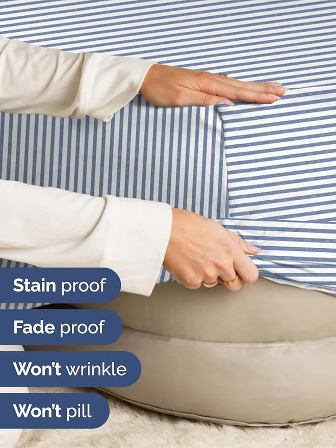 Extra Deep Twin Fitted Sheet - Single Fitted Sheet Only - Blue Stripes | Easily Fits 18 inch to 24 inch Mattress, Soft, Wrinkle Free, Breathable & Comfy, Extra Deep Pockets Hotel Luxury Fitted Sheet