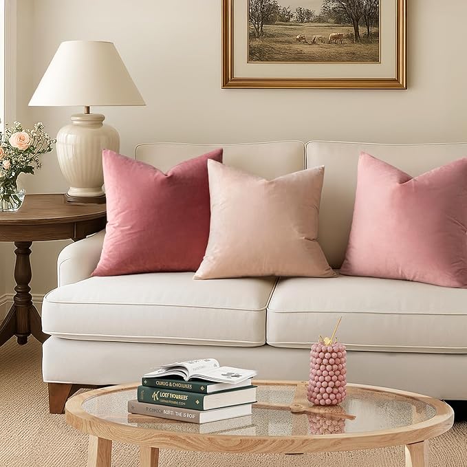 MIULEE 24x24 Inch Pack of 2 Euro Velvet Throw Pillow Covers Dusty Pink | Soft Solid Decorative Euro Sham, Modern Luxury Home Decor, for King Bed Sofa Couch Bedroom Livingroom