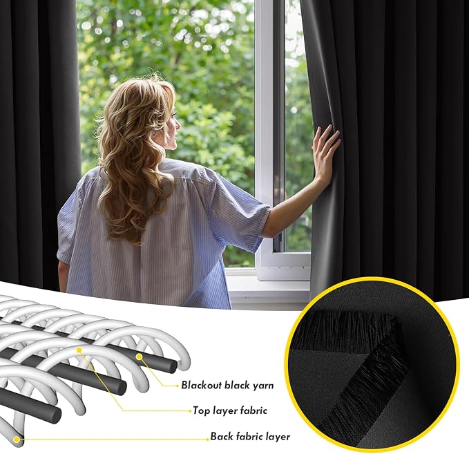 MIULEE Black Blackout Bedroom Curtains Drapes 84 Inch Long 52"x84" | Grommet Top, Room Darkening Window Drapes, Privacy Protection, Thermal Insulated, Heat Blocking, Light Blocking