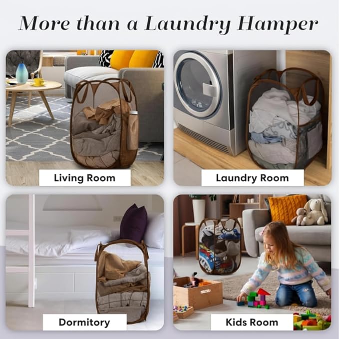 Handy Laundry Collapsible Mesh Pop Up Laundry Hamper with Side Pocket | Collapsible Mesh Pop Up Hamper, Wide Opening, Side Pocket, Breathable, Sturdy, Foldable, Space-Saving for Clothes Storage