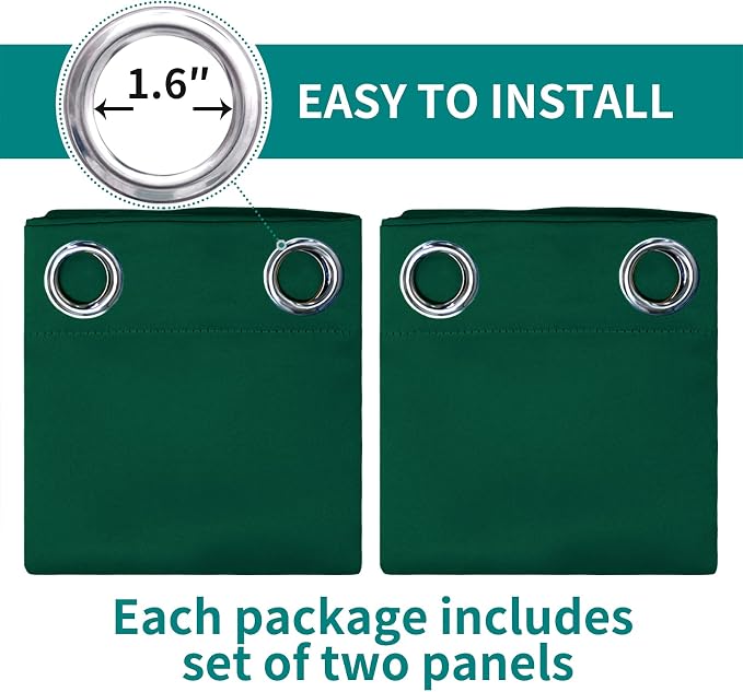BGment Green Blackout Curtains 84 Inch Length 2 Panels Set, Grommet Thermal Insulated Room Darkening Curtains for Bedroom, Each 46 x 84 Inch
