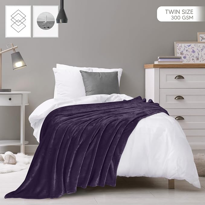 Utopia Bedding Ultra Soft Fleece Bed Blanket Twin Size Purple (60x80 Inch) | Microfiber Plush Warm Lightweight Breathable Cozy Blanket Anti-Static, All Season Use, Gift for Women and Men