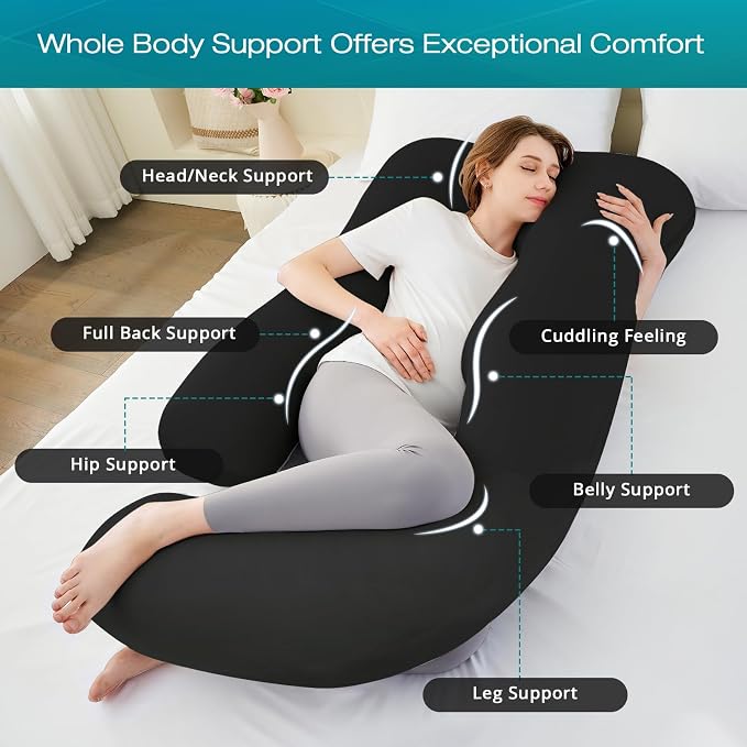 Cooling Pregnancy Pillows for Sleeping, 57'' Full Body Pillow, Black | Sasttie Maternity Pillow, OEKO-TEX, Down Alternative, Removable Cover, Pregnant Women Must Haves, Maternity Essential